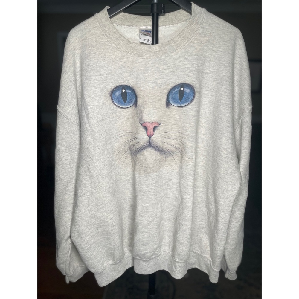 Skip N' Whistle Cat Face Graphic Sweatshirt XL Gildan Heavyblend Animal Crewneck
